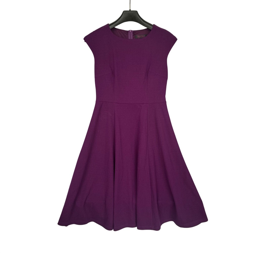 Classic Fit and Flare Rockabilly Dress W Large Purple Excellent Cap Sleeve Midi - Picture 9 of 10